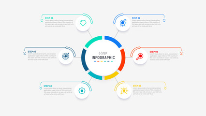 Business  infographics design for Six Step, option, parts or process. Infographic 6 element design template for presentation.  process diagram, step banner, flow chart, 6 option template.