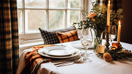 Festive date night tablescape idea, dinner table setting for two and Christmas, New Year, Valentines day decor, English countryside home styling