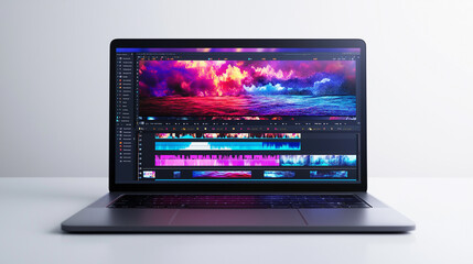 Wall Mural - Laptop showing video editing timeline