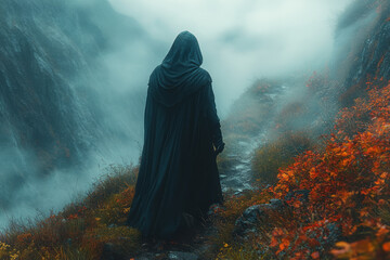 Poster - A mystical figure cloaked in mist, standing at the entrance to the vale, serving as its eternal protector,