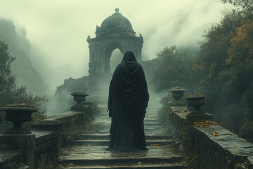 Poster - A mystical figure cloaked in mist, standing at the entrance to the vale, serving as its eternal protector,