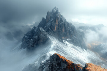 Poster - The Sentinel of the Vale, a towering mountain peak that casts a long shadow over the valley, ever watchful,
