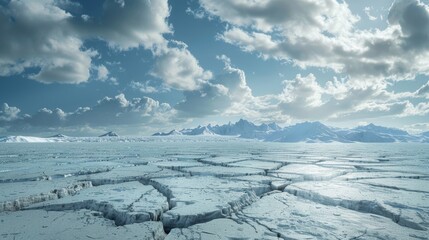 Wall Mural - A desolate, icy landscape with a few clouds in the sky