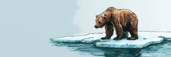 Wall Mural - A bear is standing on a piece of ice in the ocean