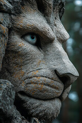 Poster - The Sentinel of the Vale, a giant stone lion with eyes that seem to follow you as you pass through the valley,