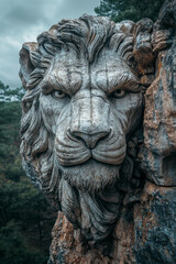 Poster - The Sentinel of the Vale, a giant stone lion with eyes that seem to follow you as you pass through the valley,