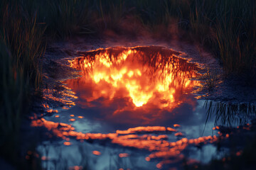 Aufkleber - A mystical forest where the embers released by a dying fire transform into fireflies, each carrying the essence of the night......