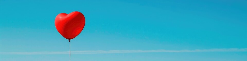 Sticker - Red heart shaped balloon soaring in the clear blue sky on a sunny day