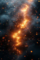 Poster - A mystical forest where the embers released by a dying fire transform into fireflies, each carrying the essence of the night......