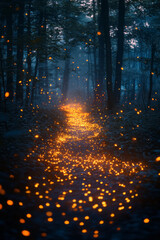 Aufkleber - A mystical forest where the embers released by a dying fire transform into fireflies, each carrying the essence of the night......