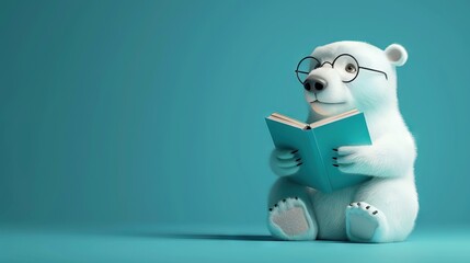 A cute cartoon Orange catpolar bear wearing glasses and reading a book Generative AI