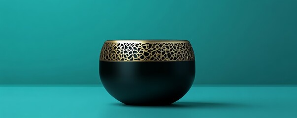 Black and gold decorative bowl on teal