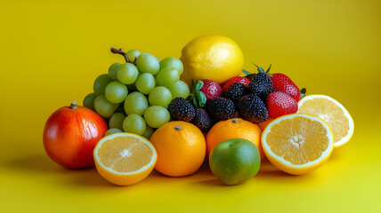 fruits on yellow pastel background