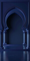 Wall Mural - Ornate dark blue archway with intricate muslim patterns background