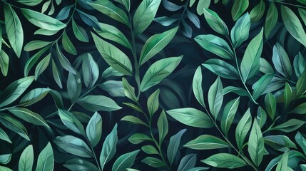 Poster - Vivid green leaf pattern on dark background