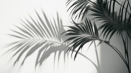 Wall Mural - Monochrome shadows of palm leaves on a