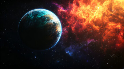 Space background with colorful planet, spirit lighting