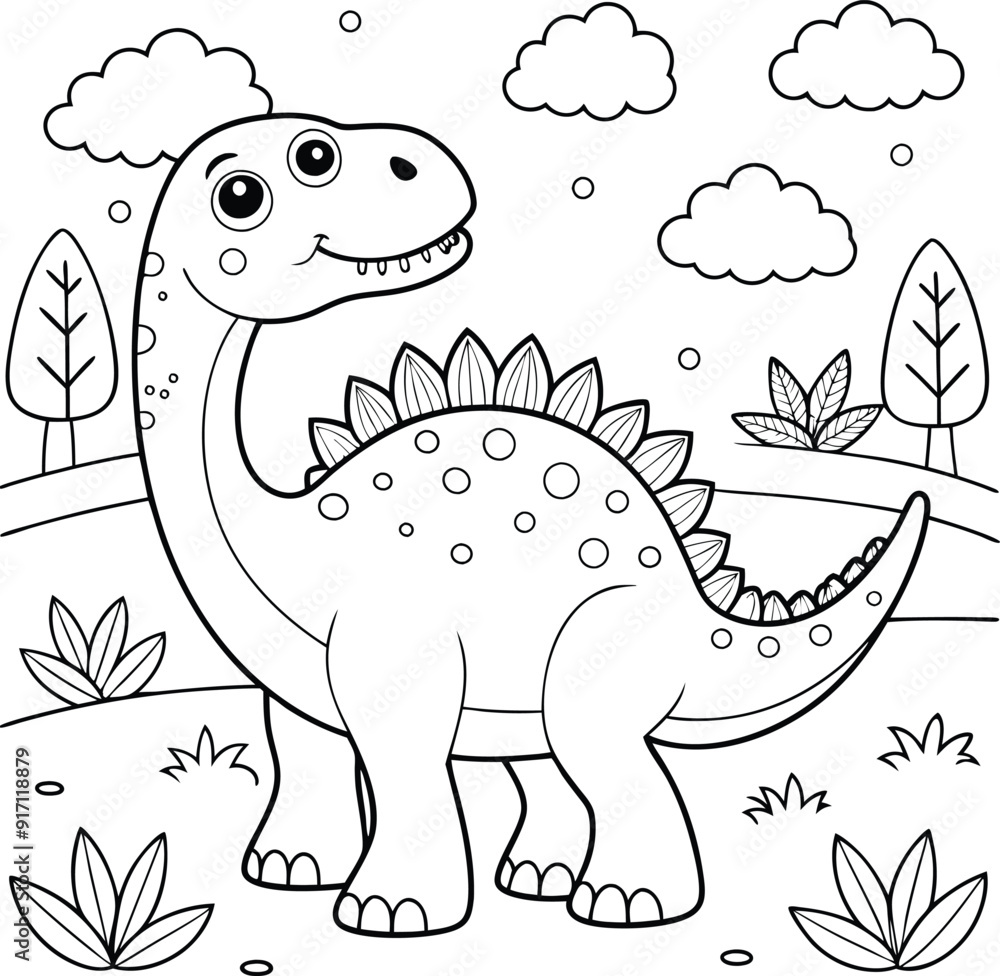 dinosaur coloring page for kids line art illustration Stock Vector ...