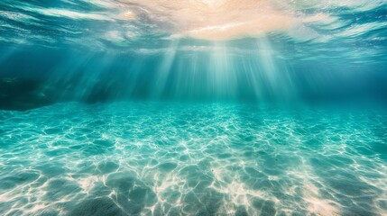 Wall Mural - Sunlight streaming through clear underwater ocean scene.