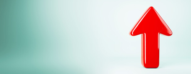 Wall Mural - red upward arrow on a light gradient background. 3d rendering