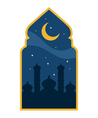 Wall Mural - islam scene background with moonlight in mosque portal