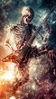 © liang - Skeletal Figure Rocking Out on an Electric Guitar, Embodiment of Heavy Metal and Subgenres in Concept Art.