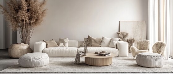 Poster - Cozy modern living room interior have sofa and decor accessories with white color wall