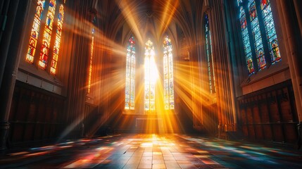 Wall Mural - Sunbeams Through Stained Glass Windows