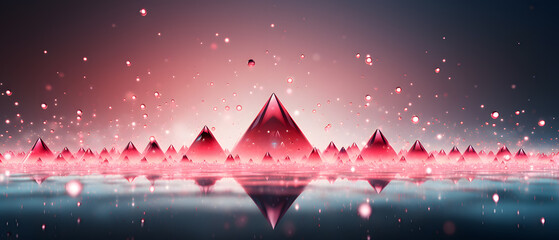 Wall Mural - immersive vibrant flamingo pink pyramid background with glitters, particles and blurred background, 3d illustration for festival