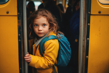 Image showing back to school with a school bus full of students.