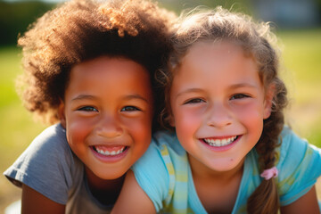 happy children playing and giggling on children's day. happy children together