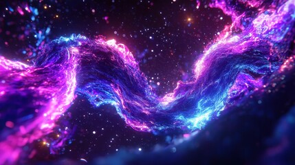 Cosmic Energy Flow, a vibrant digital artwork depicting intertwining energy streams against a cosmic backdrop, evokes dynamic motion and a sense of celestial wonder.