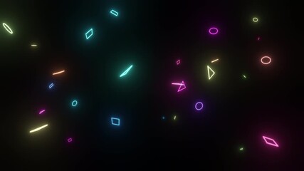 Wall Mural - Abstract animated background of small neon shapes randomly slow moving and rotating, 4K animated template, live wallpaper