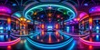 © BondGraphics - Neon Glow in a Futuristic Interior 360 Panoramic Perspective, Black Floor, Neon Lights, Futuristic Design, cyberpunk , neon , futuristic