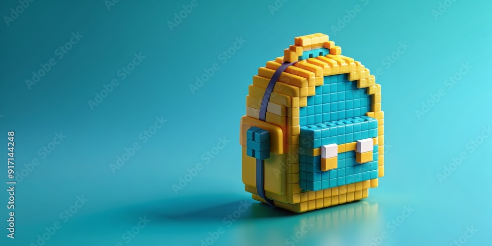 Pixelated Backpack on a Teal Background, 3D Render, Backpack, Pixel Art ...