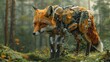 © Nottenaj - A robotic fox with sleek metal limbs and synthetic fur, blending seamlessly into a futuristic forest environment