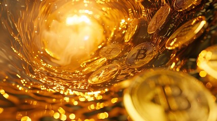 Golden Bitcoin Coins Spiraling Downward