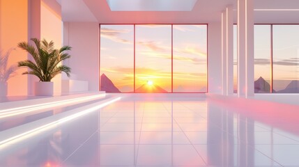 Wall Mural - Warm sunset-toned geometric shapes with soft light effects: High-resolution, inviting and serene