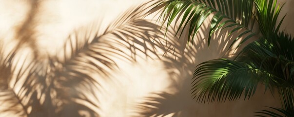 Poster - Palm leaves casting shadows on beige wall