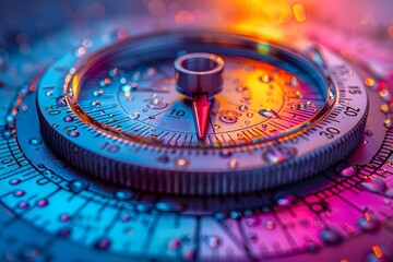 Poster - A colorful compass featuring glistening water droplets.