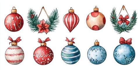 Wall Mural - Set of Christmas illustrative art decorations and decor isolated on white background