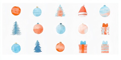 Wall Mural - Set of Christmas illustrative art decorations and decor isolated on white background