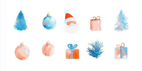 Wall Mural - Set of Christmas illustrative art decorations and decor isolated on white background