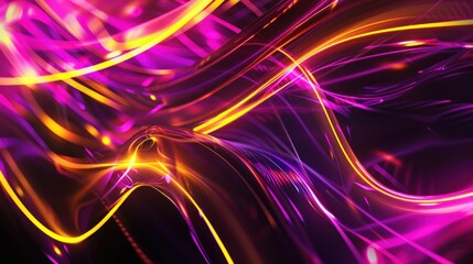 Poster - Abstract Neon Glow Lines in Purple and Yellow