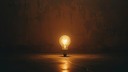 Wall Mural - a light bulb shining brightly in the center of a dark room, symbolizing a great idea.