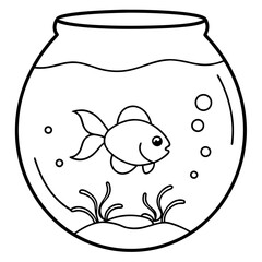 Wall Mural - A goldfish swims gracefully in a fish bowl decorated with aquatic plants and pebbles