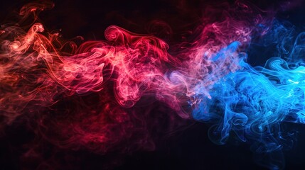 Poster - smoke in red and blue light on black background