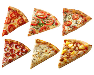 collection set of different types of pizza slices icons isolated on white background. cute photo rea