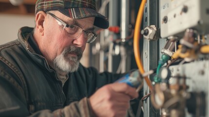 Technician using HVAC tools for system repair