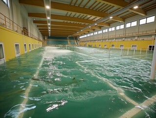 Wall Mural - A swimming pool with a green water and a yellow wall